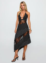 Down With Love Asymmetrical Midi Dress Black / White Polka Dot