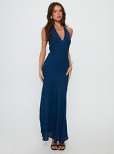 Luannie Halter Scarf Tie Maxi Dress Navy
