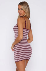 I've Been Thinking Knit Mini Dress Burgundy Stripe