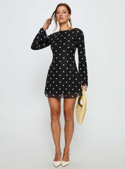 Lukea Long Sleeve Mini Dress Black Polka Dot