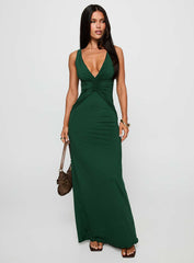Frederica Plunge Maxi Dress Forest Green