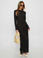 Haven Long Sleeve Maxi Dress Noir Polka