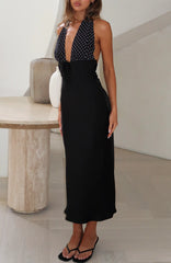 Guess You Miss Me Halter Midi Dress Black/Ivory Dot