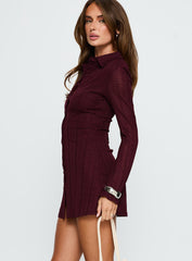 When You Sleep Long Sleeve Mini Dress Wine
