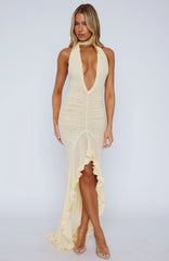 Let It Ride Halter Maxi Dress Lemon