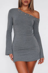 Live Loud Long Sleeve Mini Dress Charcoal