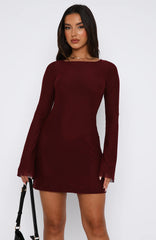 Excuse Me Miss Long Sleeve Mini Dress Wine