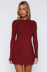 Bad Influence Long Sleeve Mini Dress Burgundy