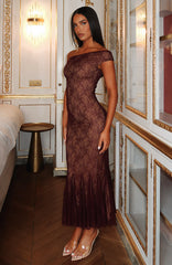 Defied The Odds Off Shoulder Lace Maxi Dress Wine