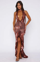Let It Ride Halter Maxi Dress Burnt Umber