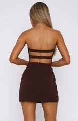 Keep Falling Strapless Mini Dress Chocolate