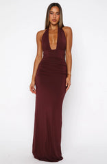Say What You Feel Halter Maxi Dress Burgundy