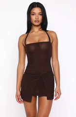 Locked In Halter Mini Dress Chocolate