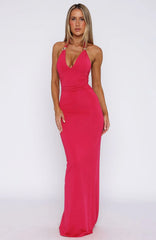 Waste A Moment Halter Maxi Dress Hot Pink
