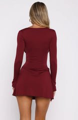 Be Right Back Long Sleeve Mini Dress Wine