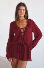Eternal Energy Long Sleeve Mini Dress Burgundy