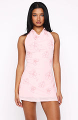 Between The Lines Beaded Mini Dress Pink