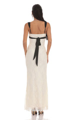 Two-Toned Lace Maxi Dress in Cream