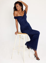 Anabeila Strapless Frill Maxi Dress Navy