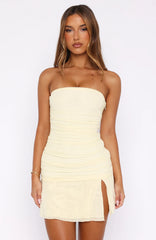 Taking Advantage Strapless Mini Dress Lemon