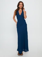 Luannie Halter Scarf Tie Maxi Dress Navy