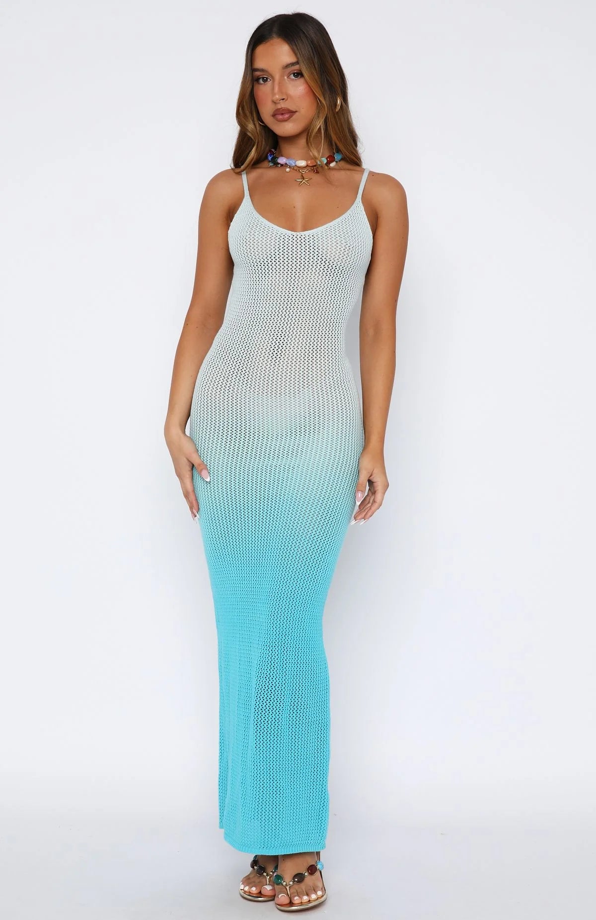 Sunshine Soul Crochet Maxi Dress Azure Ombre
