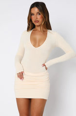 Feel Your Touch Long Sleeve Mini Dress Cream