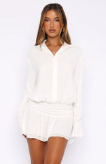 Can't Get Me Long Sleeve Mini Dress White