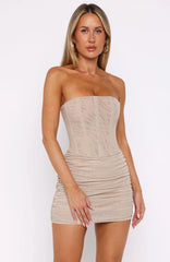 Out In The Wild Strapless Mini Dress Champagne Glitter