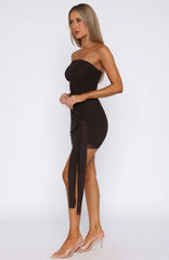 All Mixed Up One Shoulder Mini Dress Chocolate