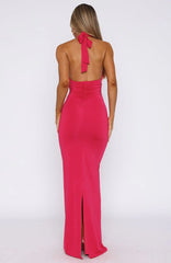 Waste A Moment Halter Maxi Dress Hot Pink